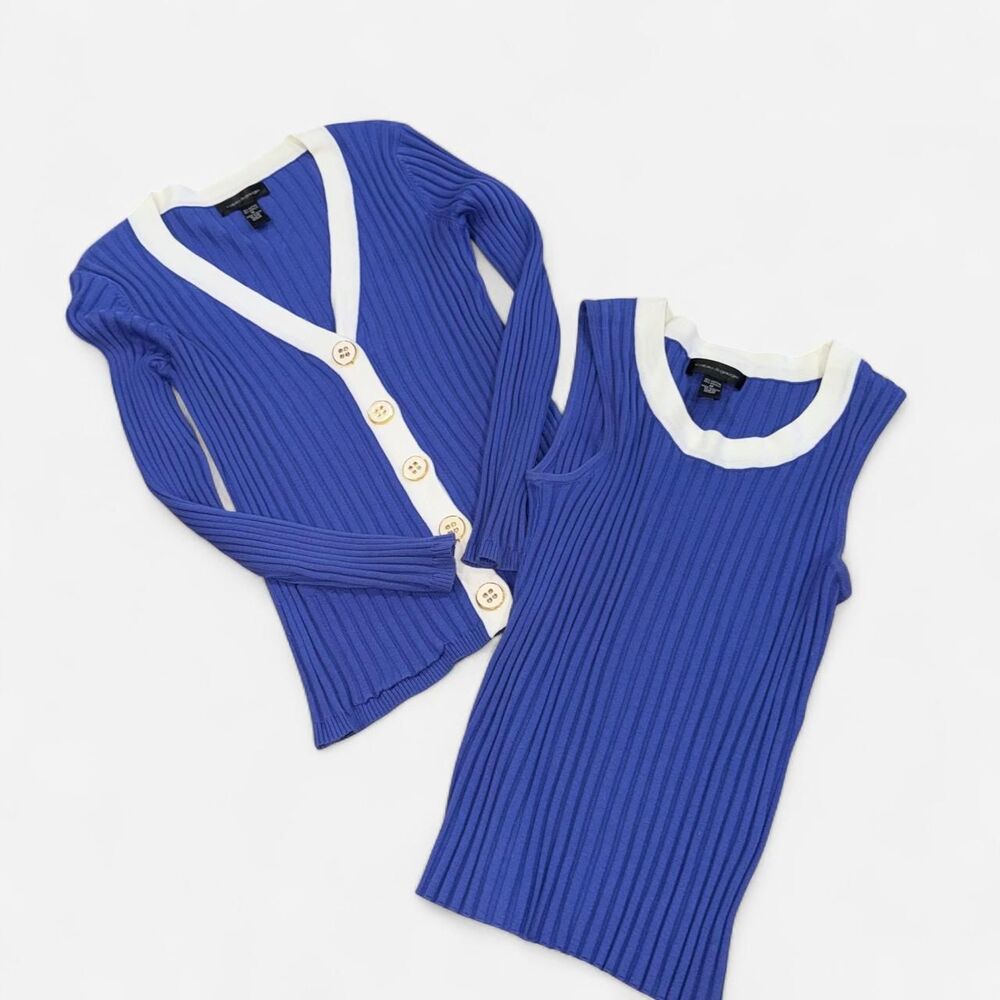 Cable-gauge Women's Blue and Navy Cardigan 2 piece - Picture 6 of 7